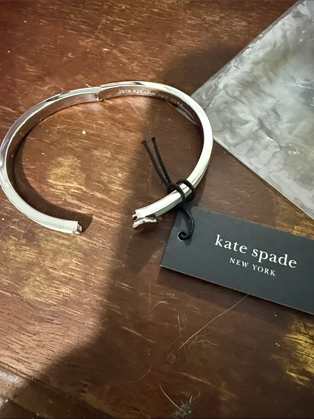 kate spade Silver Tone Hinged Bangle with Pale Mint Accent - Picture 6 of 8